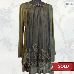 SOLD Parsley & Sage Olive Green Whimsical Layered Top